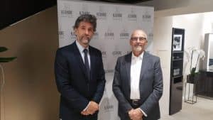 Michel DERVYN et François morisset, à l'inauguration du salon de coiffure Alexandre de paris, ouvert à Lyon