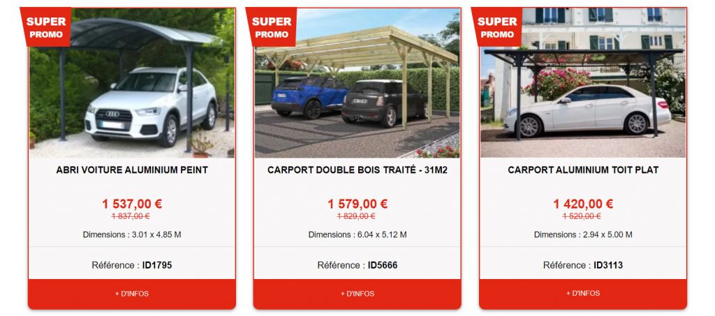 annonces d'abris de voiture en promotion 