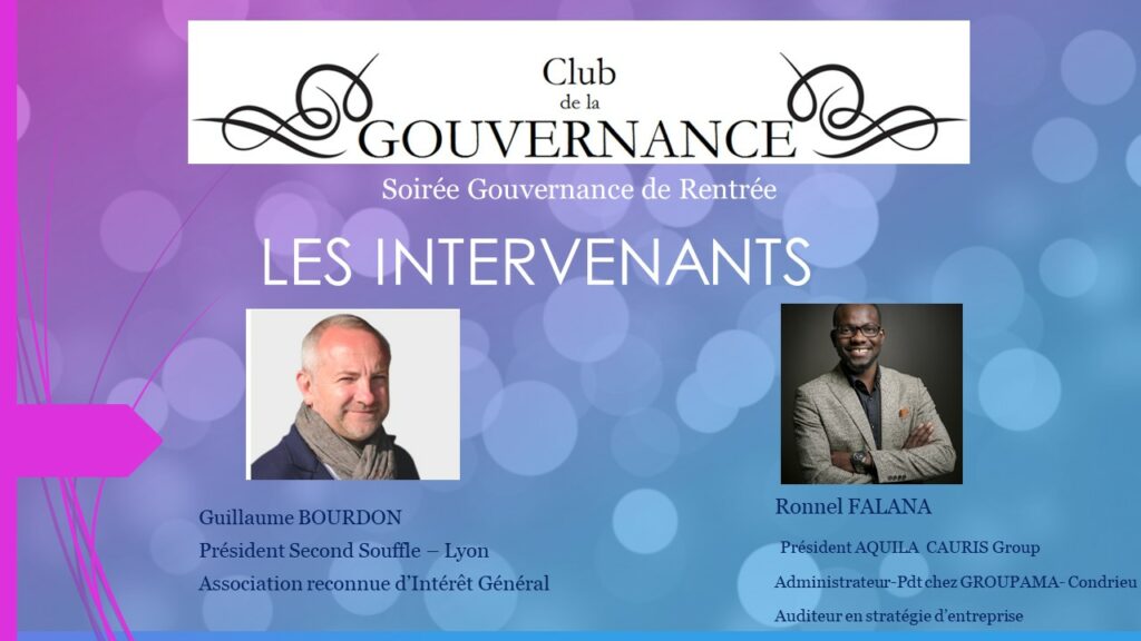 Mercredi 4 Octobre : « Préventions et difficultés des entreprises, trouver un second souffle » – Soirée de Rentrée du Club de la Gouvernance – INVITATION