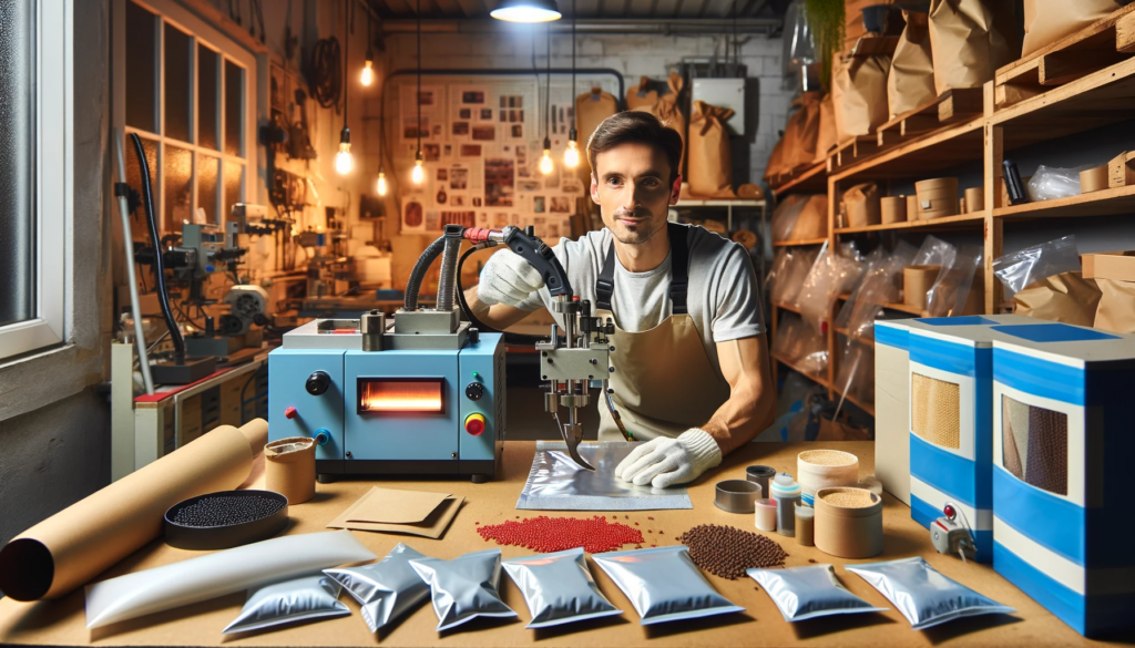 Artisan dans son atelier pratique la soudure thermique pour emballer ses produits