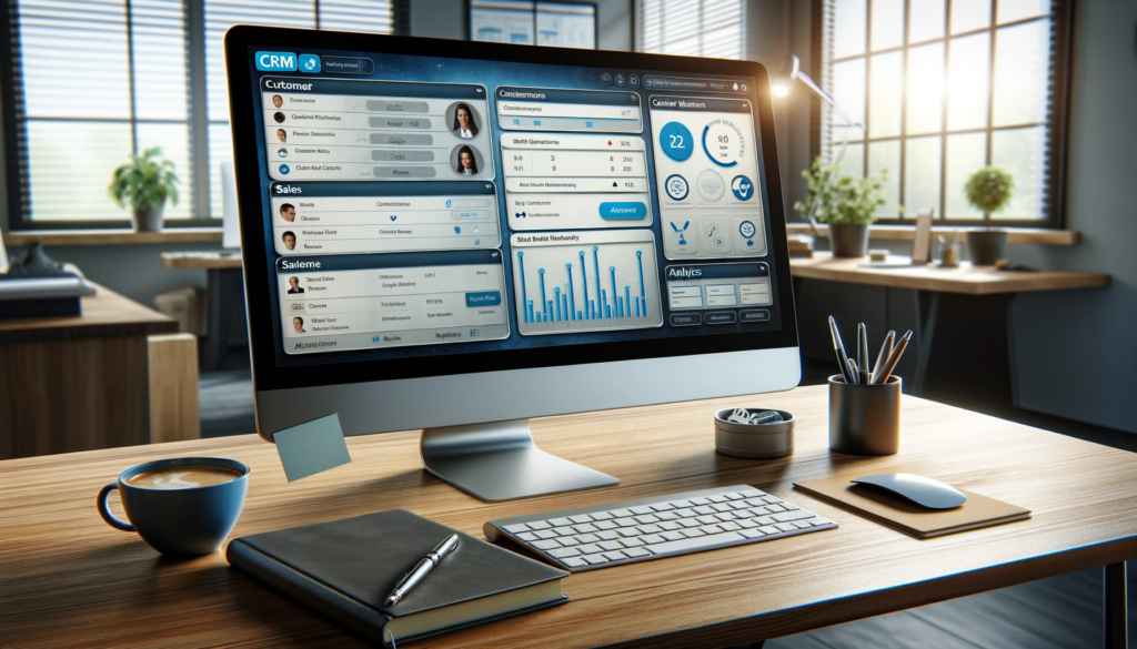 Tableau de bord d'outil CRM sur écran d'ordinateur sur un bureau d'entreprise