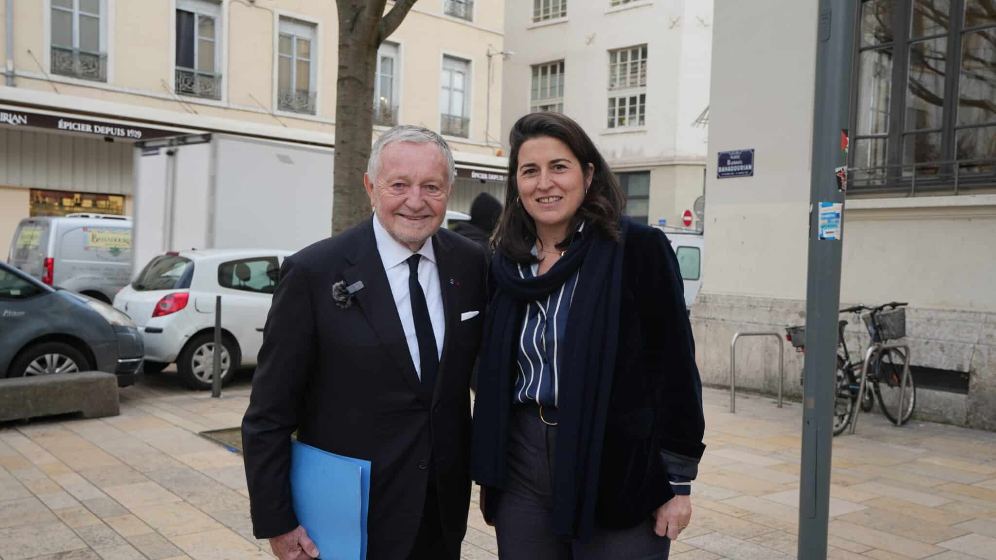 À Lyon 3, Béatrice de Montille au contact des commerçants place Bahadourian, avec Jean-Michel Aulas
