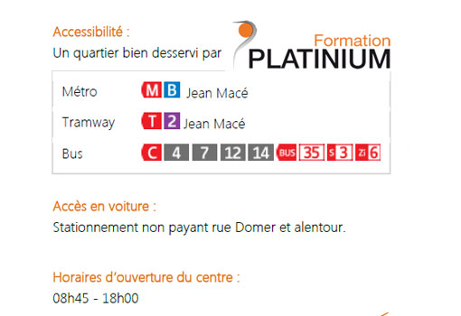 Nouvelle adresse pour Platinium Formation