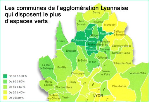 Carte des communes vertes de l'agglomeration Lyonnaise