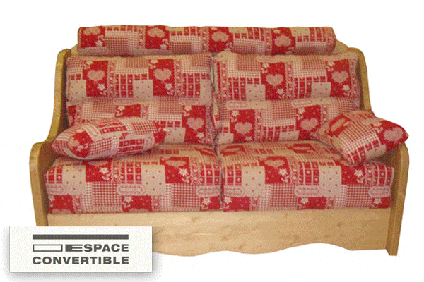 Canapé bois et tissus rouge RISOUL - Convertible