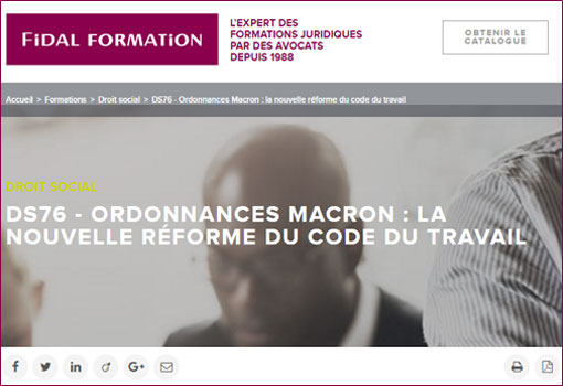 La nouvelle réforme du code du travail [Formation FIDAL]