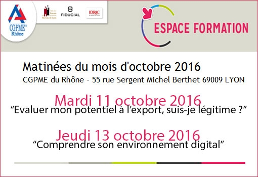 Matinées de la semaine : potentiel d’export + environnement digital [Formation CGPME du Rhône]