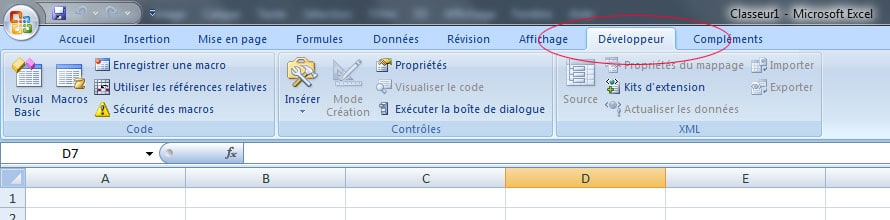 onglet Développeur dans Excel VBA