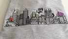 Broderie Skyline de Lyon sur sweat shirt pour OVH Lyon