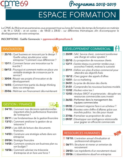 Calendrier et thématiques des formations CPME