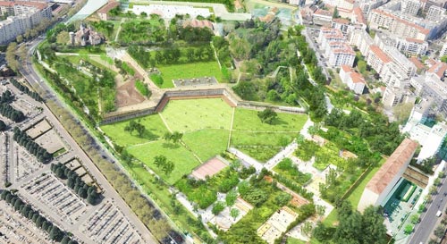 Vue 3D du futur parc Blandan, en lieu et place de l'ancienne caserne