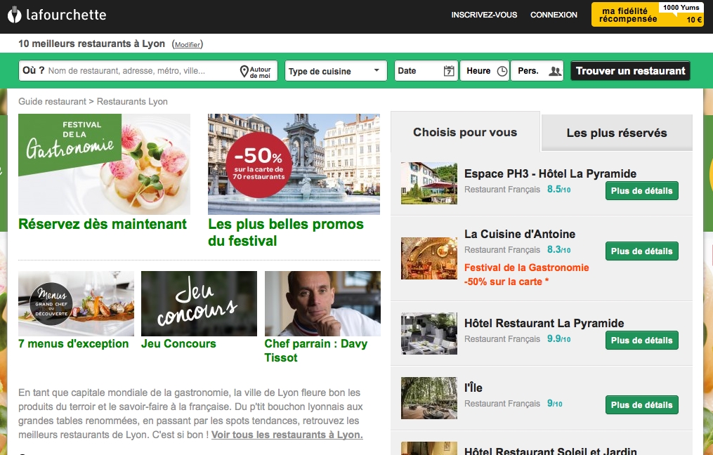 Site Web de restaurants, « La Fourchette » se sent un gros appétit pour Lyon