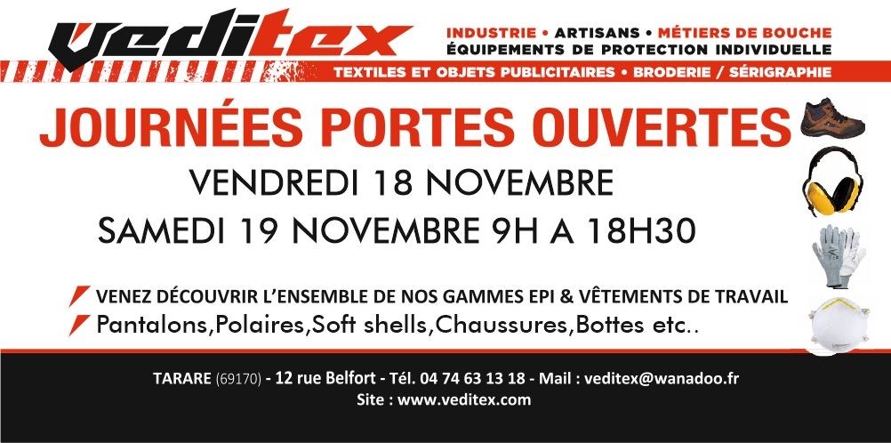 Veditex, spécialiste du vêtement de travail EPI : Portes Ouvertes le 18 Novembre